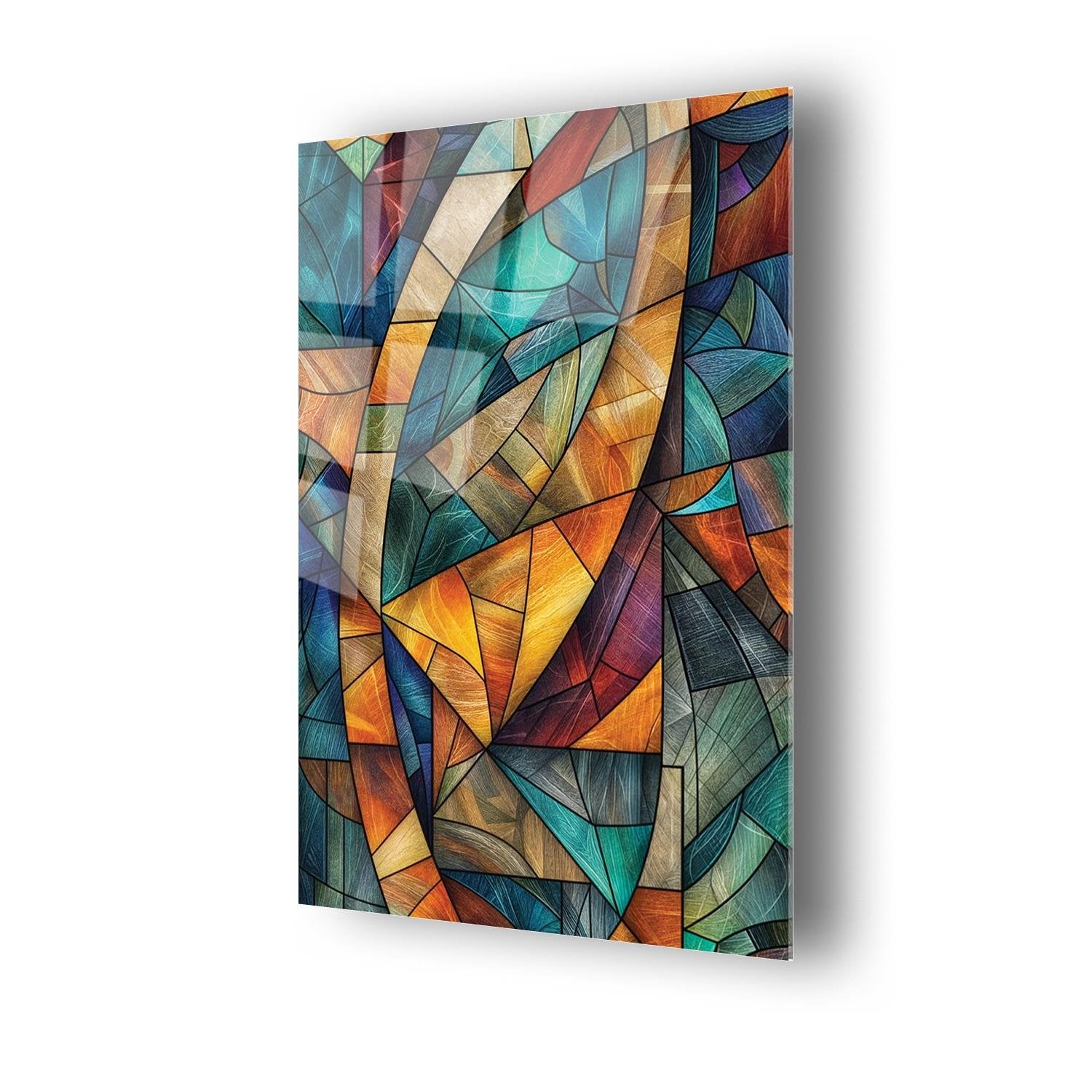 Modern Sanatsal Geometrik Renklerin Uyumu Temalı Cam Tablo