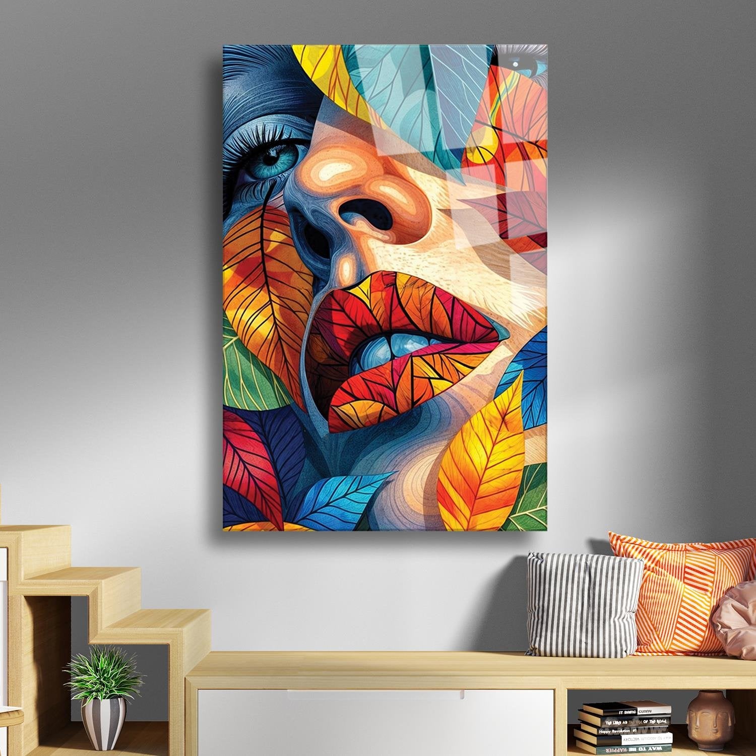 Mozaik Kadın Portre Serisi Cam Tablo