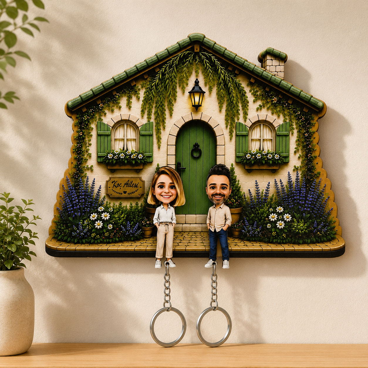 Kişiye Özel Ahşap Ev Anahtarlık Askılığı | NC-002 Cozy Cottage | Çiftlere Özel
