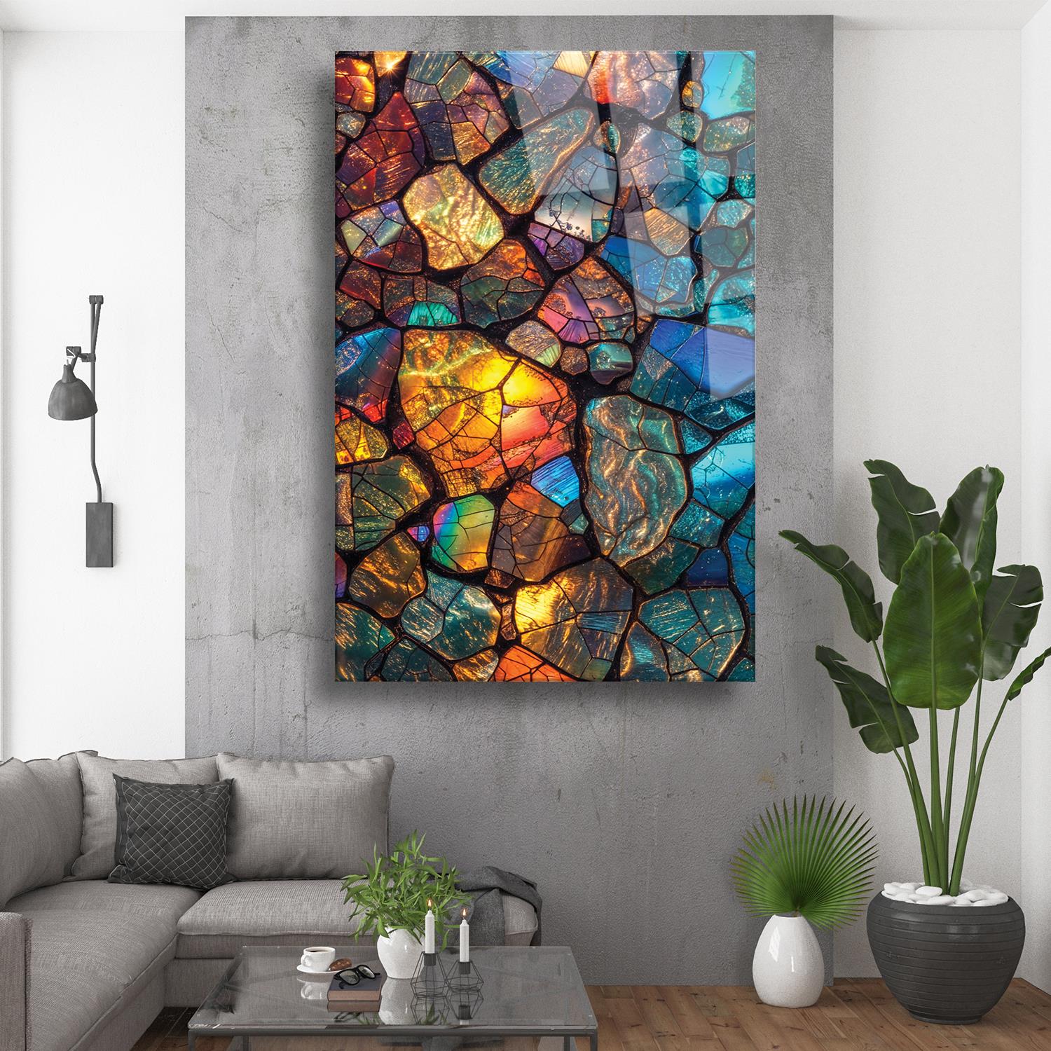 Renkli Taş Temalı Cam Tablo