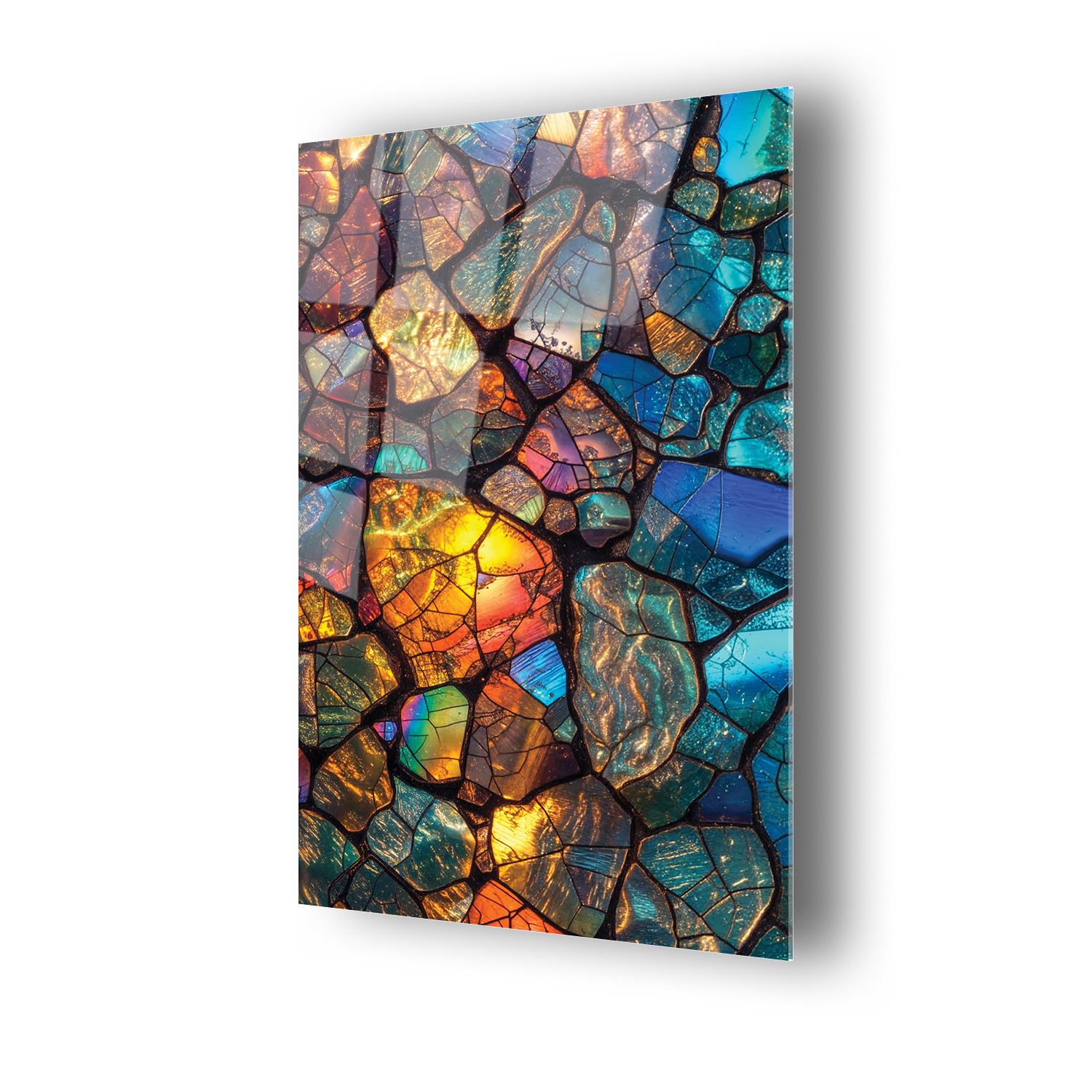 Renkli Taş Temalı Cam Tablo