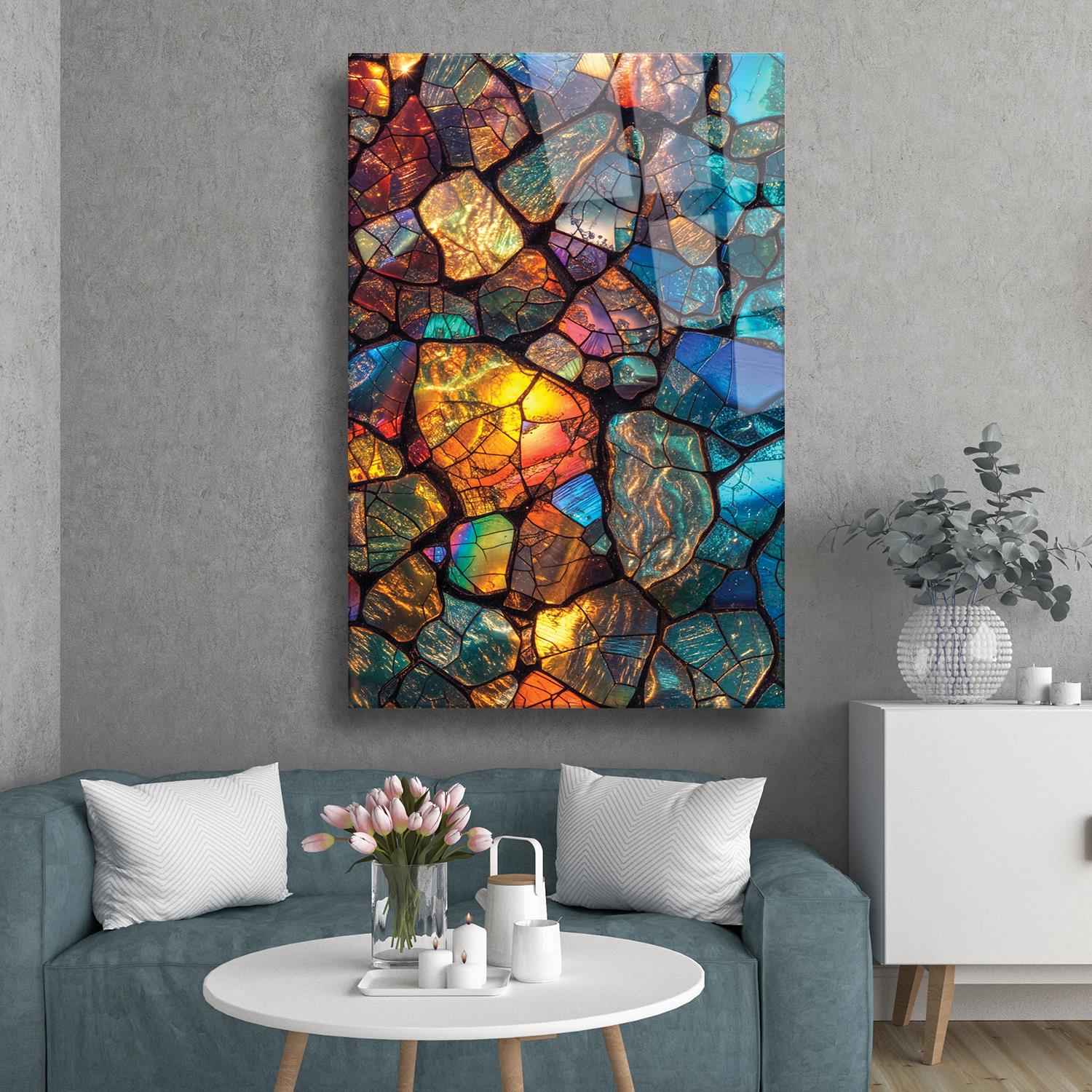 Renkli Taş Temalı Cam Tablo
