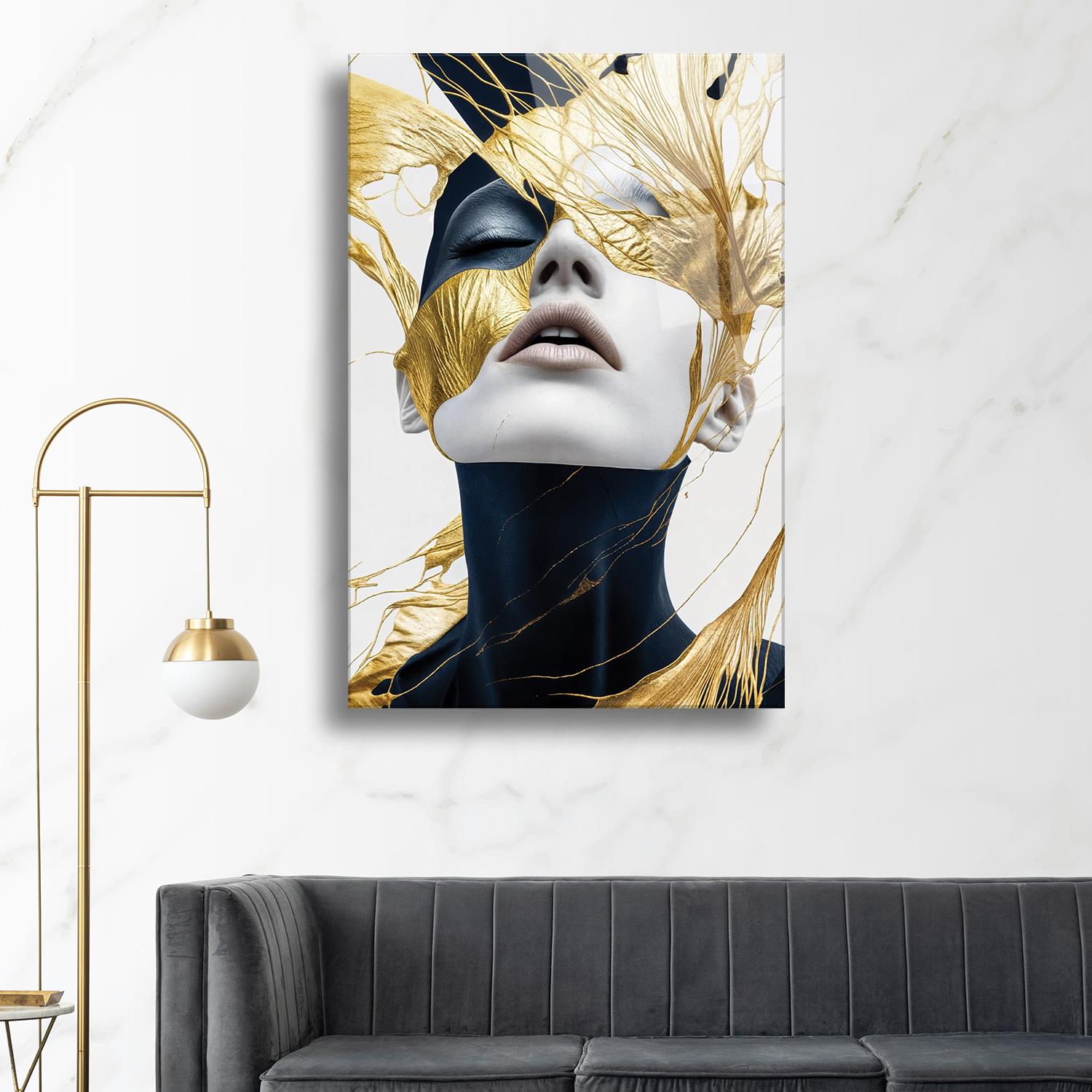 Sanatsal Gold Temalı Kadın Portresi Cam Tablo