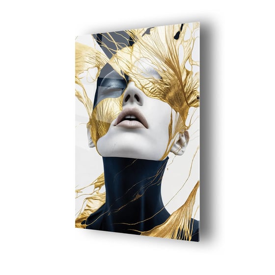 Sanatsal Gold Temalı Kadın Portresi Cam Tablo