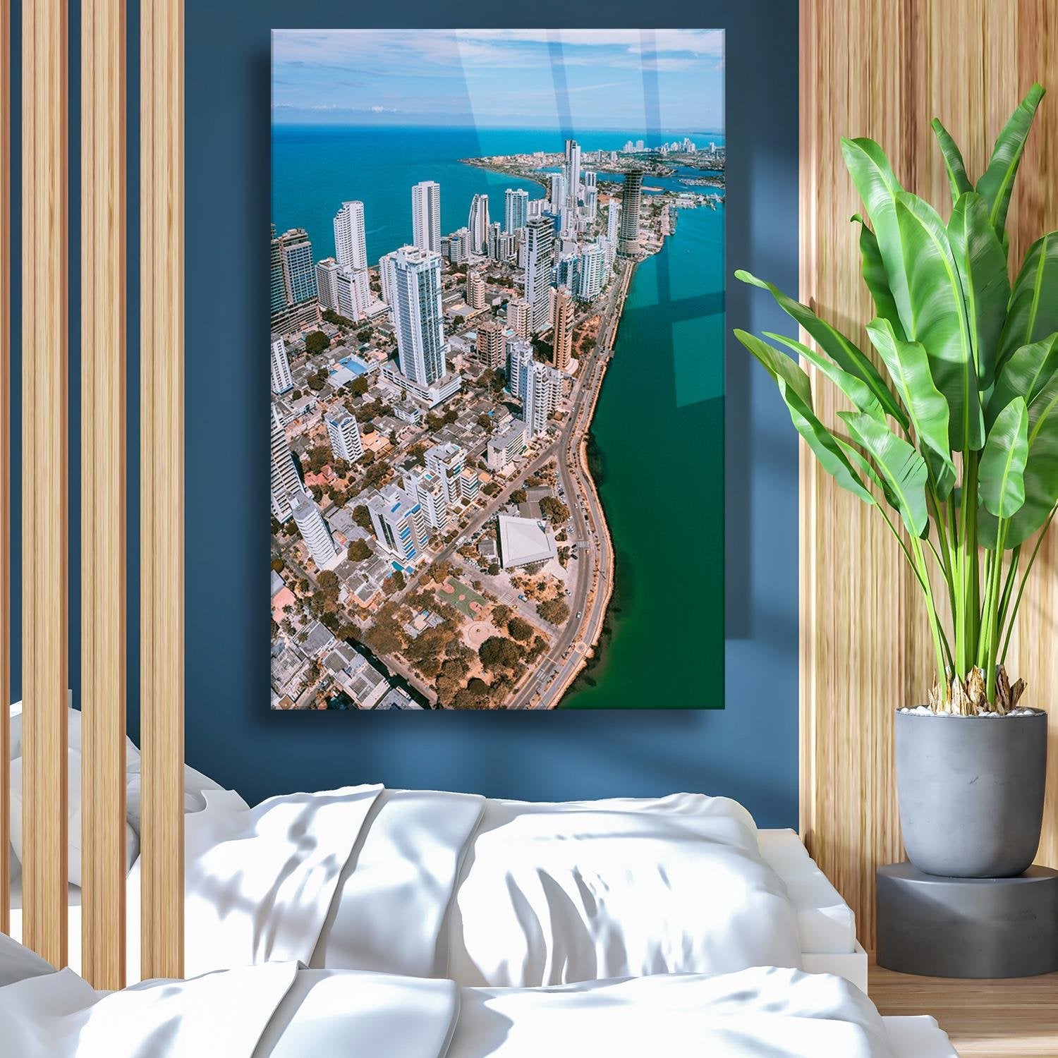 Şehir Ve Deniz Temalı Cam Tablo