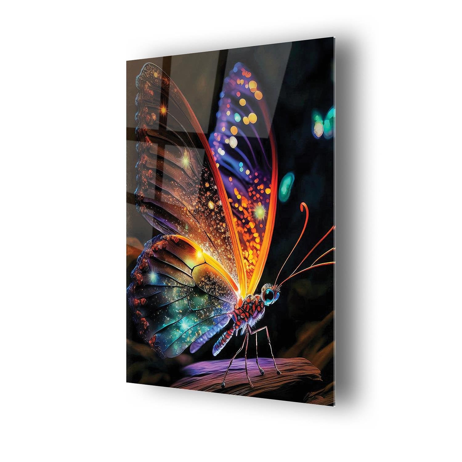 Sürrealist Renkli Kelebek Serisi Cam Tablo