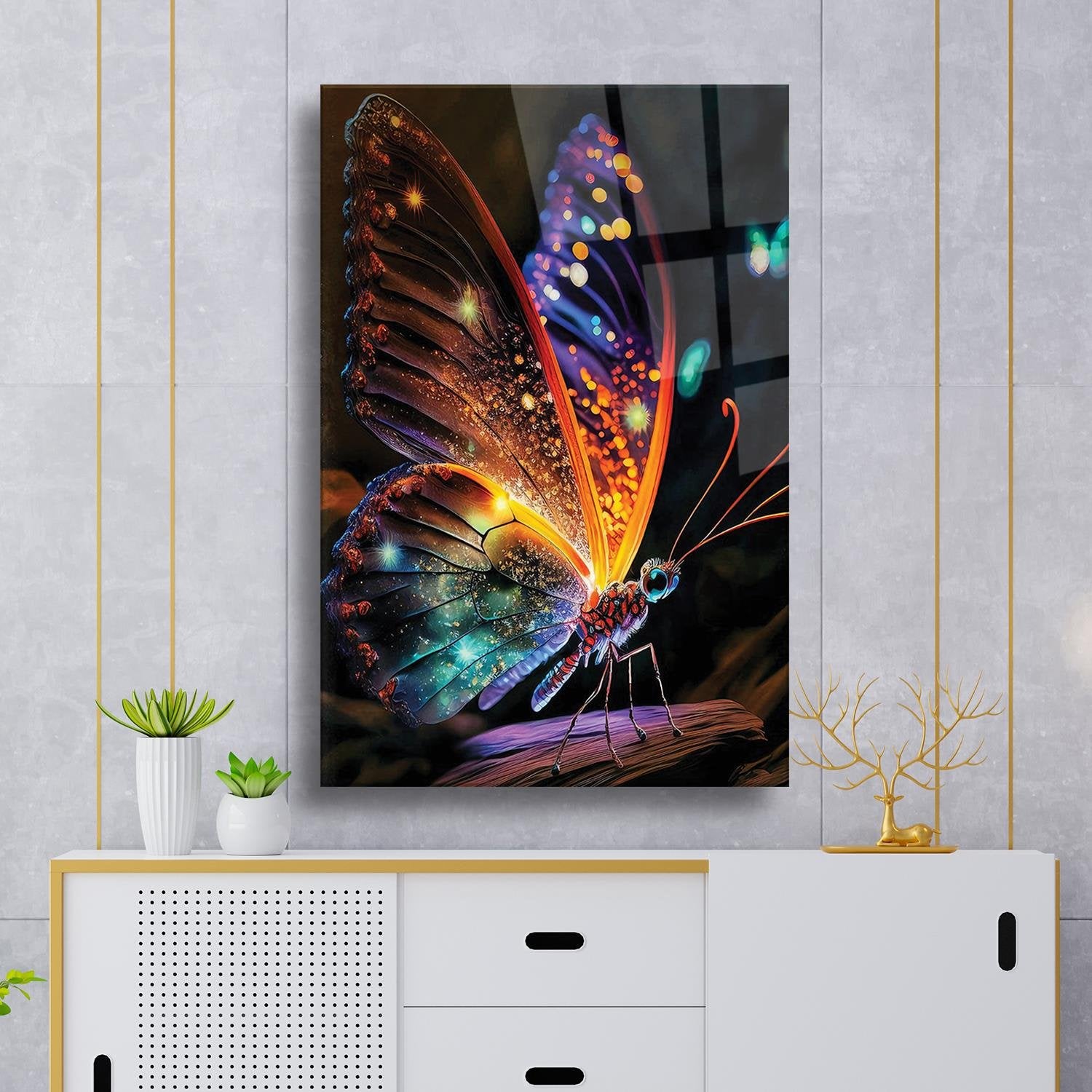 Sürrealist Renkli Kelebek Serisi Cam Tablo