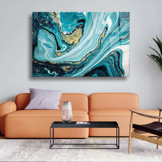 Turkuaz Gold Temalı Cam Tablo