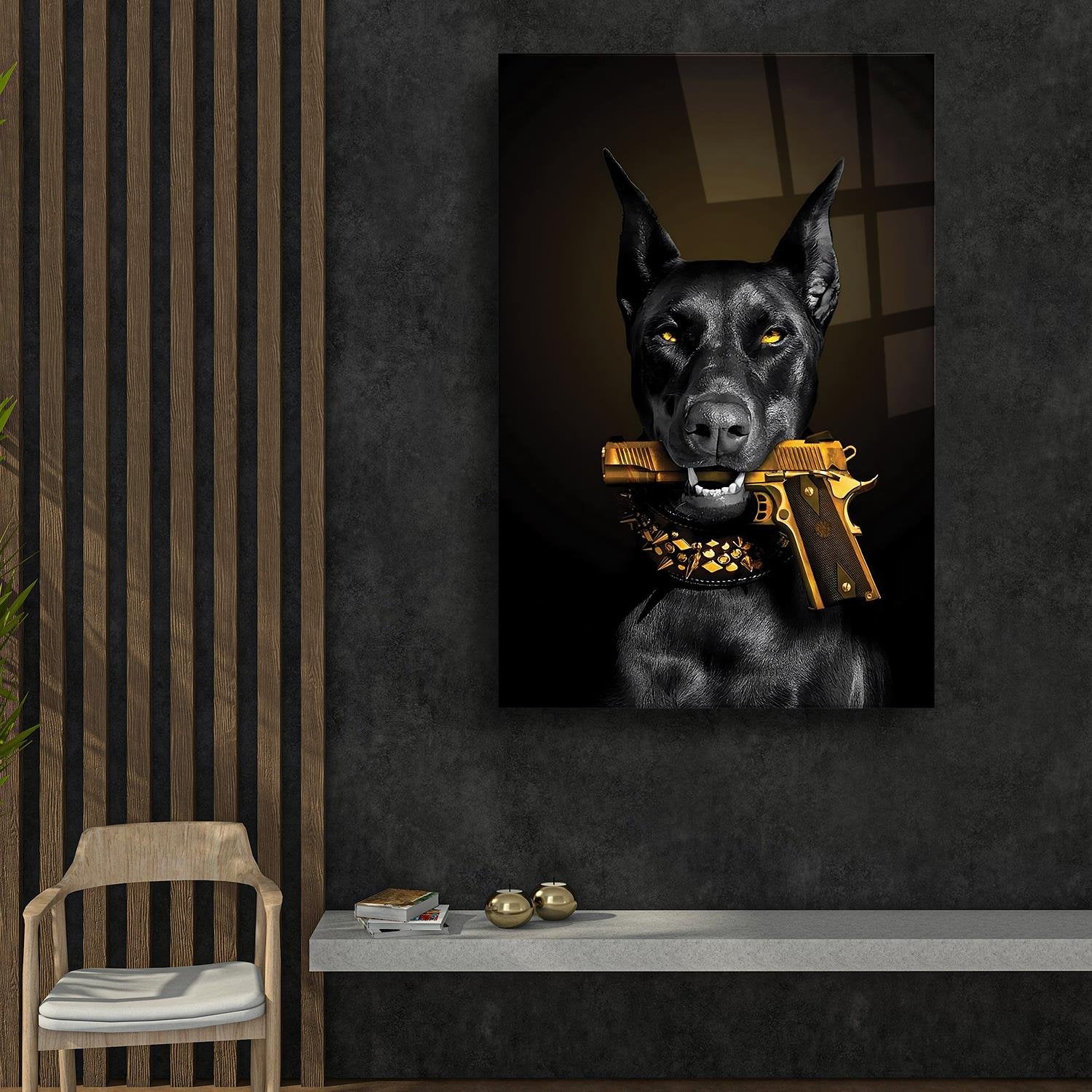 Vahşi Doberman Dayanıklı Cam Tablo