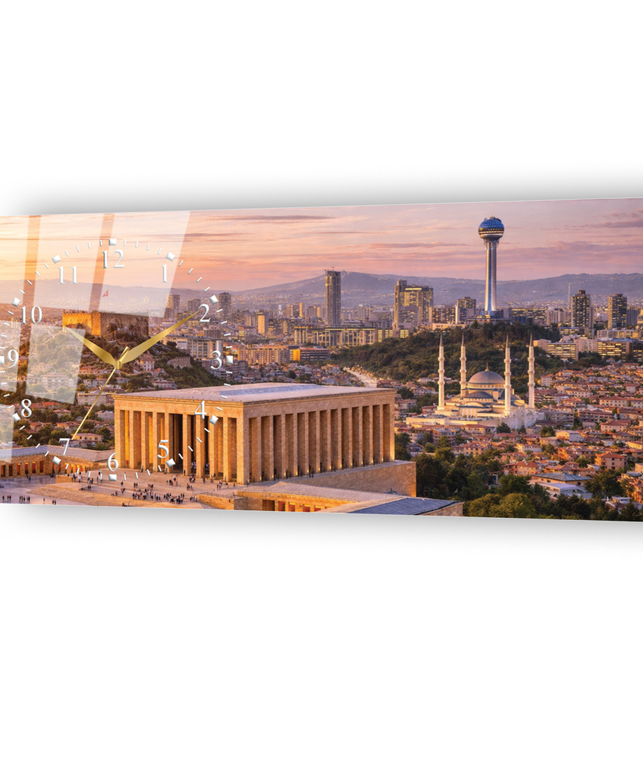 Ankara Anıtkabir Temalı Temperli Saatli Cam Tablo