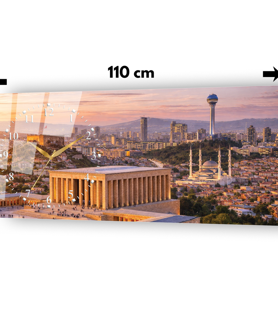 Ankara Anıtkabir Temalı Temperli Saatli Cam Tablo