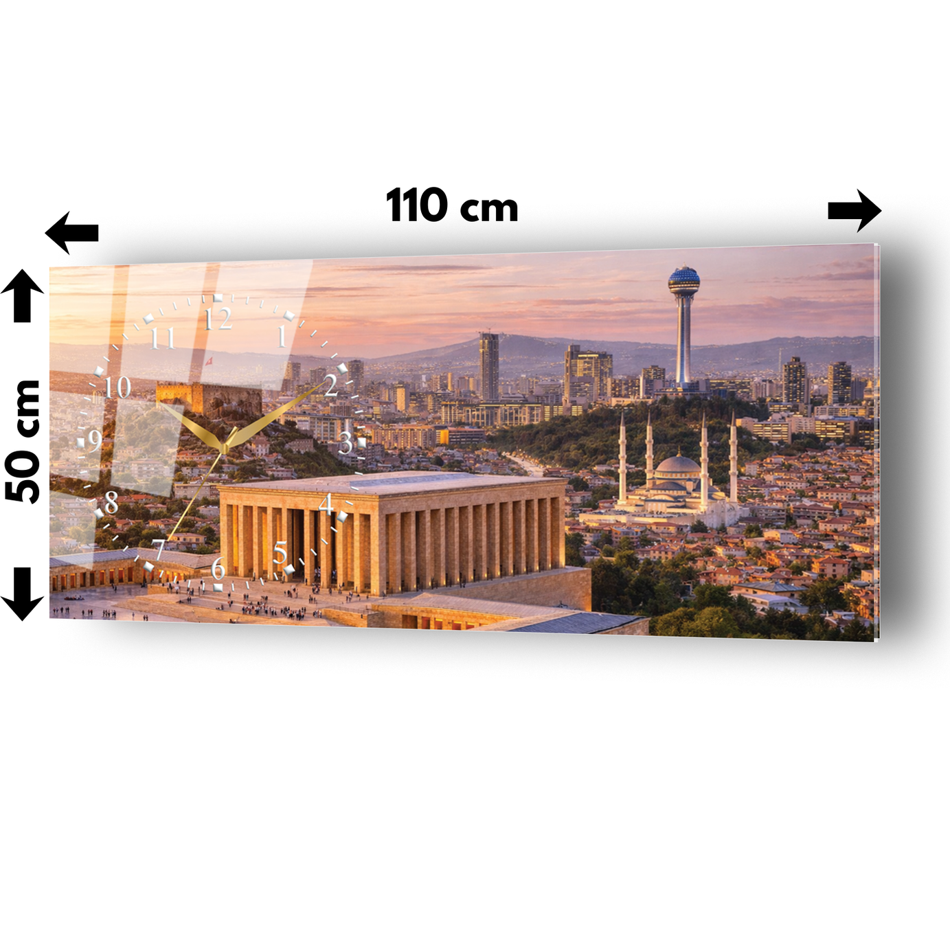 Ankara Anıtkabir Temalı Temperli Saatli Cam Tablo