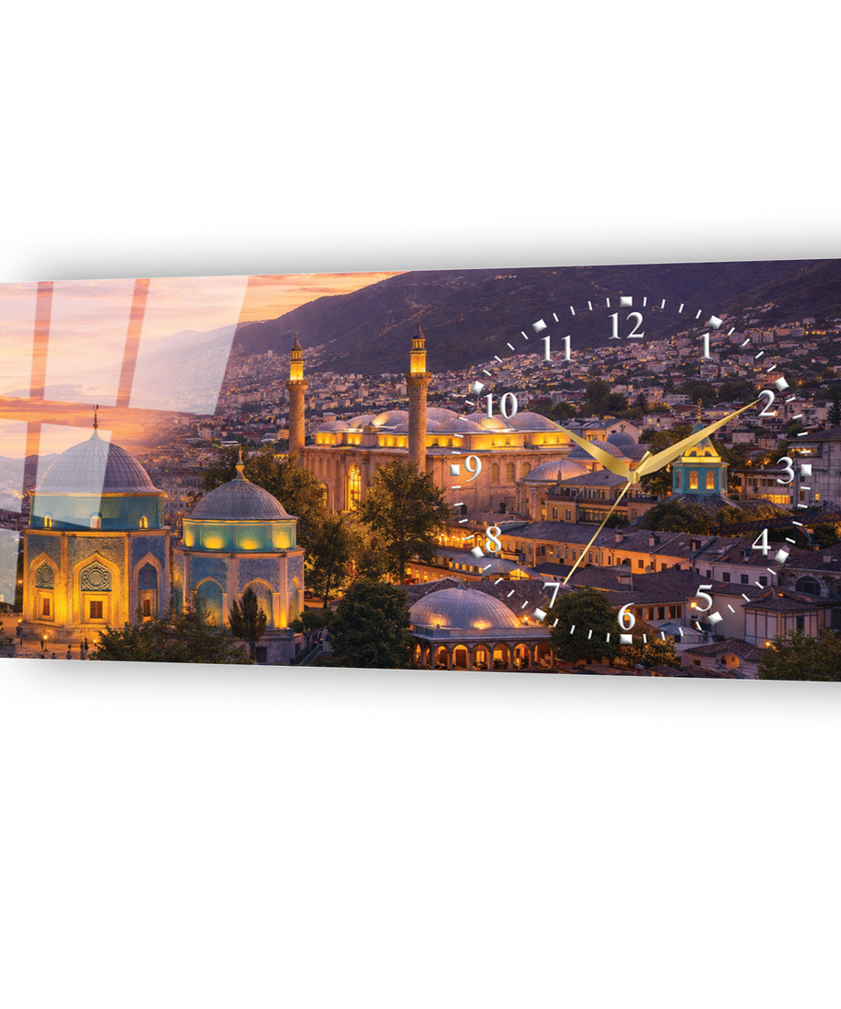 Bursa Uludağ ve Tophane Temalı Temperli Saatli Cam Tablo