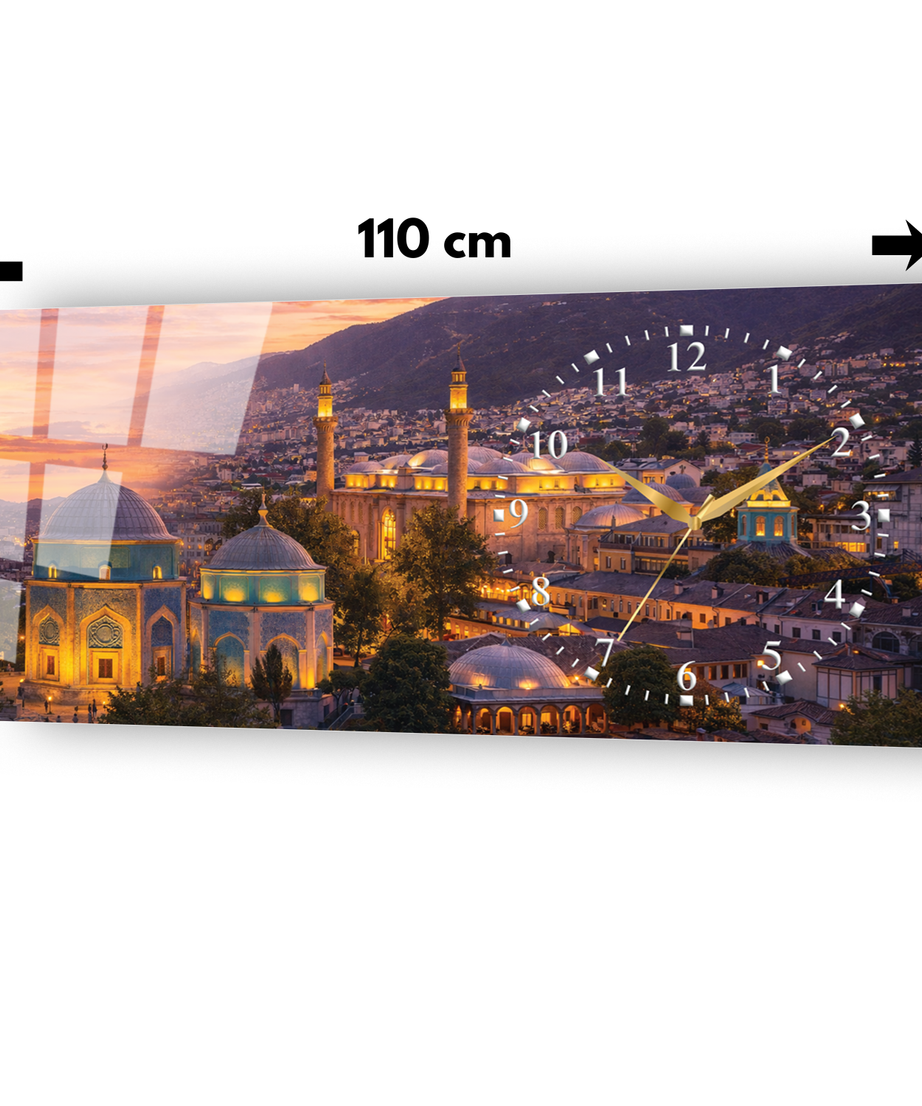 Bursa Uludağ ve Tophane Temalı Temperli Saatli Cam Tablo