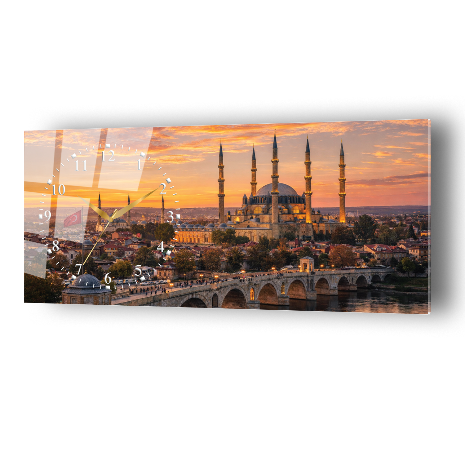 Edirne Selimiye Camii Temalı Temperli Saatli Cam Tablo