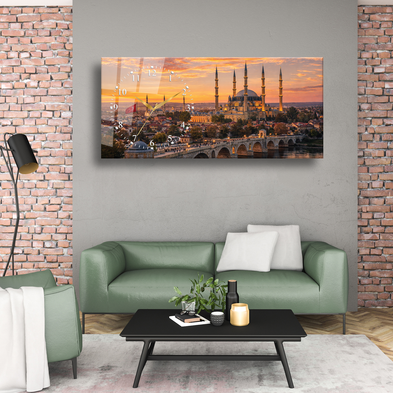 Edirne Selimiye Camii Temalı Temperli Saatli Cam Tablo