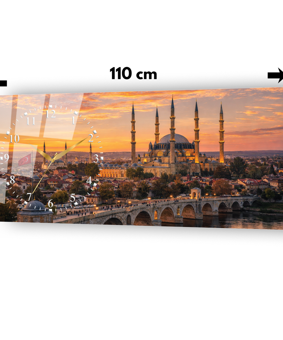 Edirne Selimiye Camii Temalı Temperli Saatli Cam Tablo