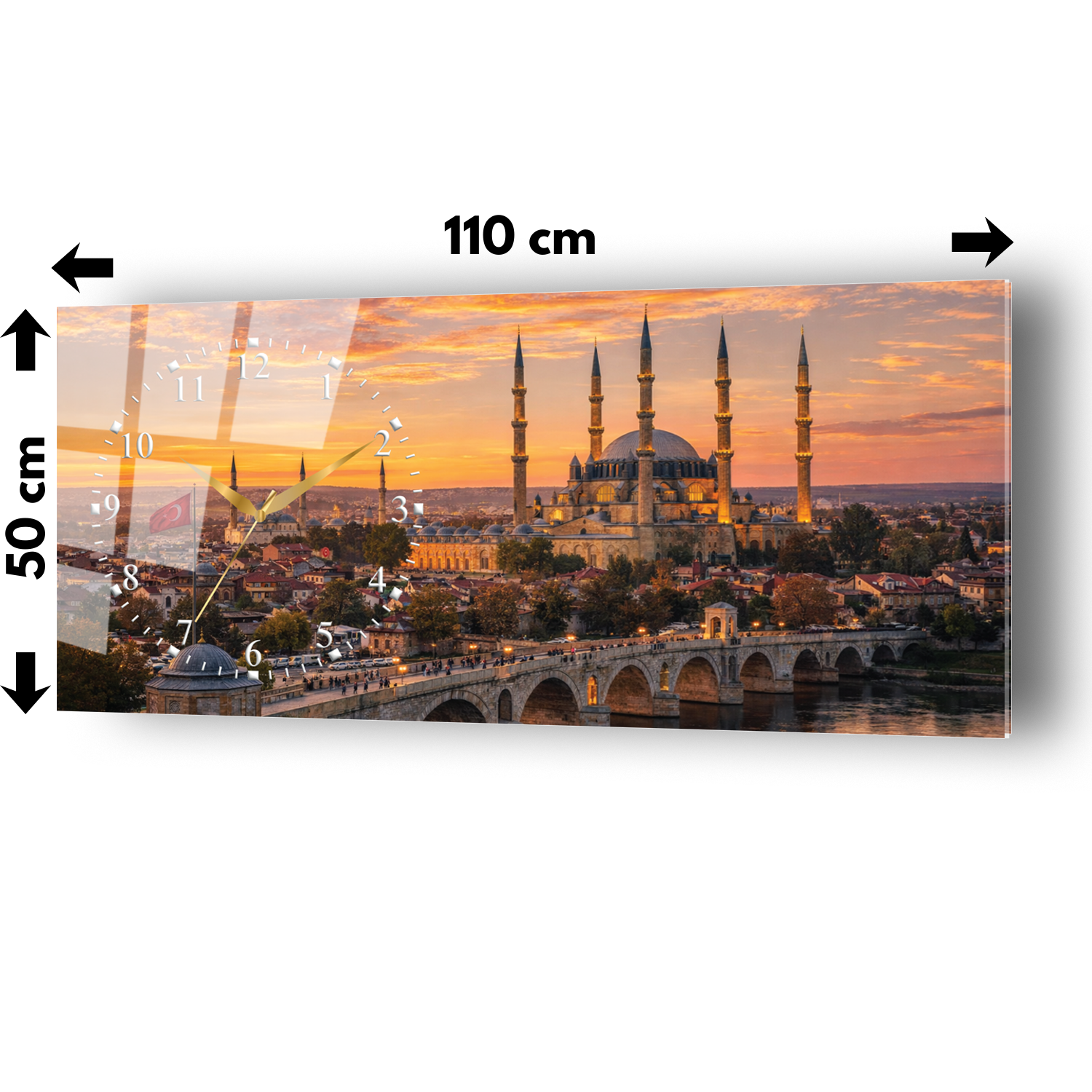 Edirne Selimiye Camii Temalı Temperli Saatli Cam Tablo