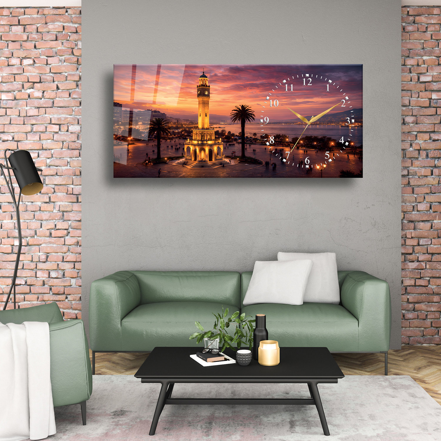 İzmir Konak Saat Kulesi Temalı Temperli Saatli Cam Tablo