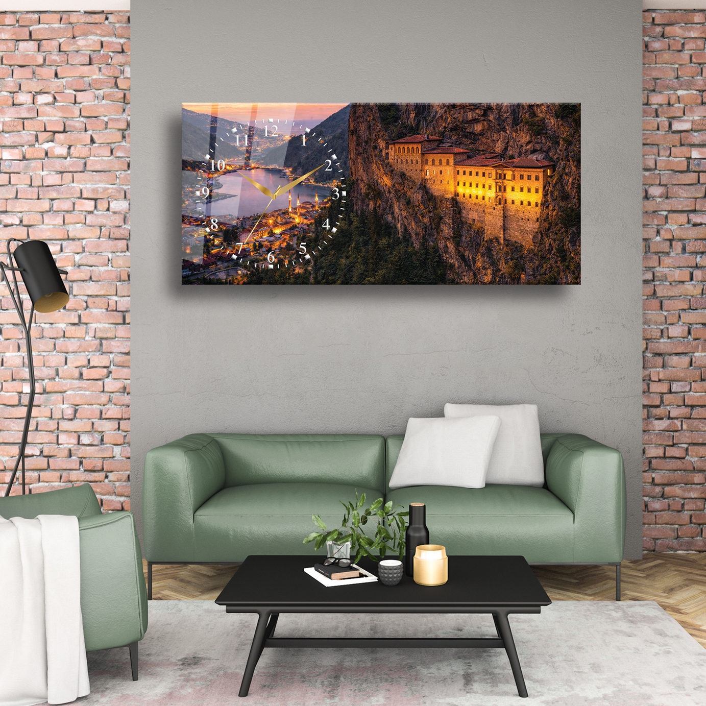 Trabzon Sümela Manastırı Temalı Temperli Saatli Cam Tablo