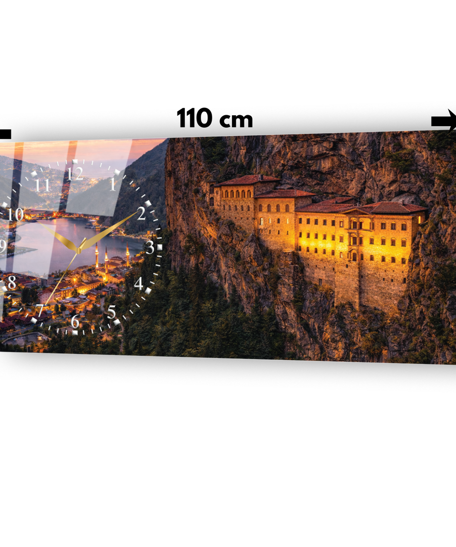 Trabzon Sümela Manastırı Temalı Temperli Saatli Cam Tablo