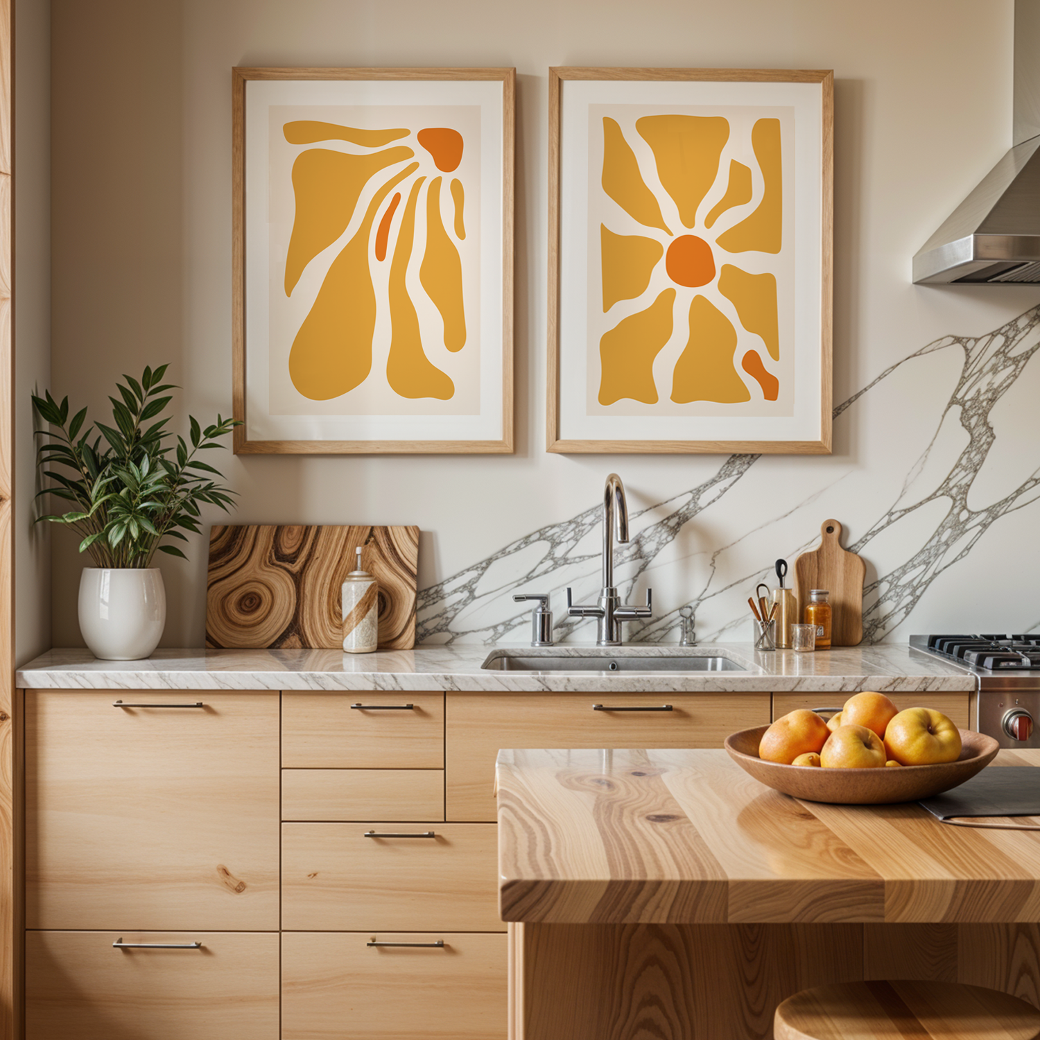 Flower Serisi 2 Parça Doğal Ahşap Çerçeveli Tablo