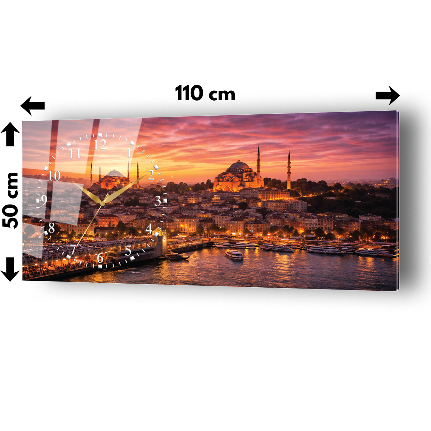 İstanbul Camii Ve Haliç Temalı Saatli Cam Tablo