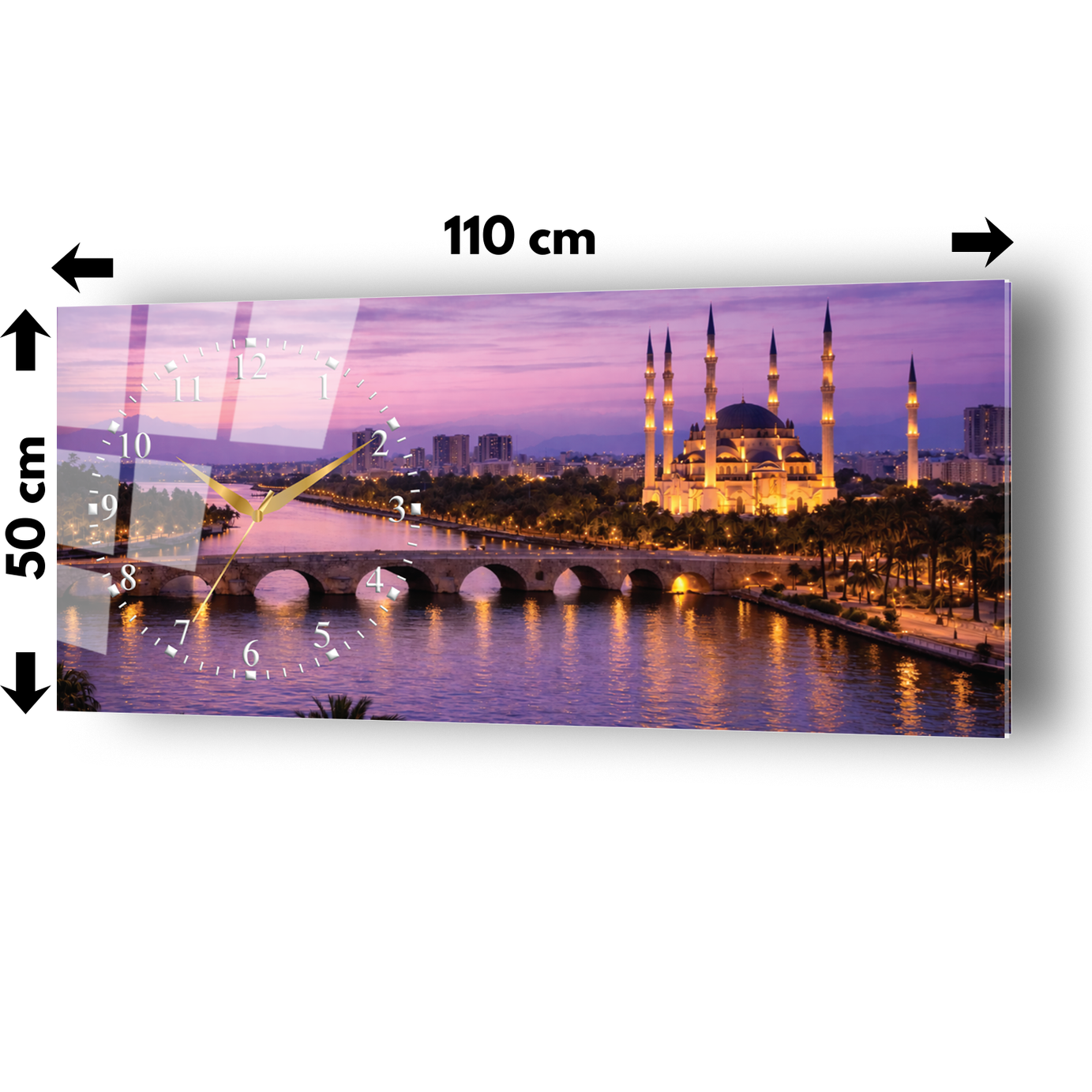 Adana Taşköprü Temalı Temperli Saatli Cam Tablo