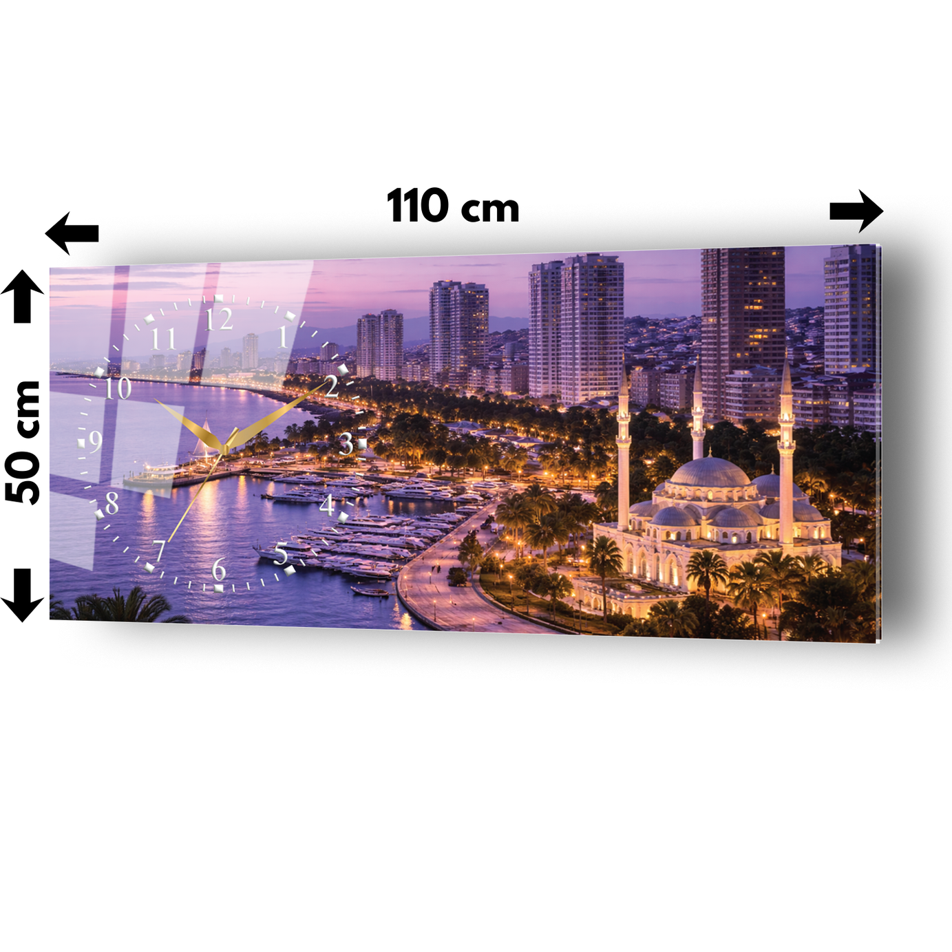 Mersin Sahil Manzarası Temalı Temperli Saatli Cam Tablo