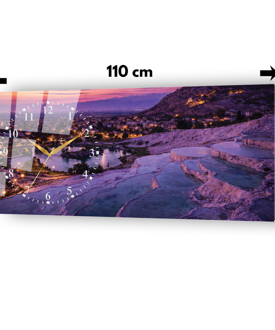 Denizli Pamukkale Travertenleri Temalı Temperli Saatli Cam Tablo