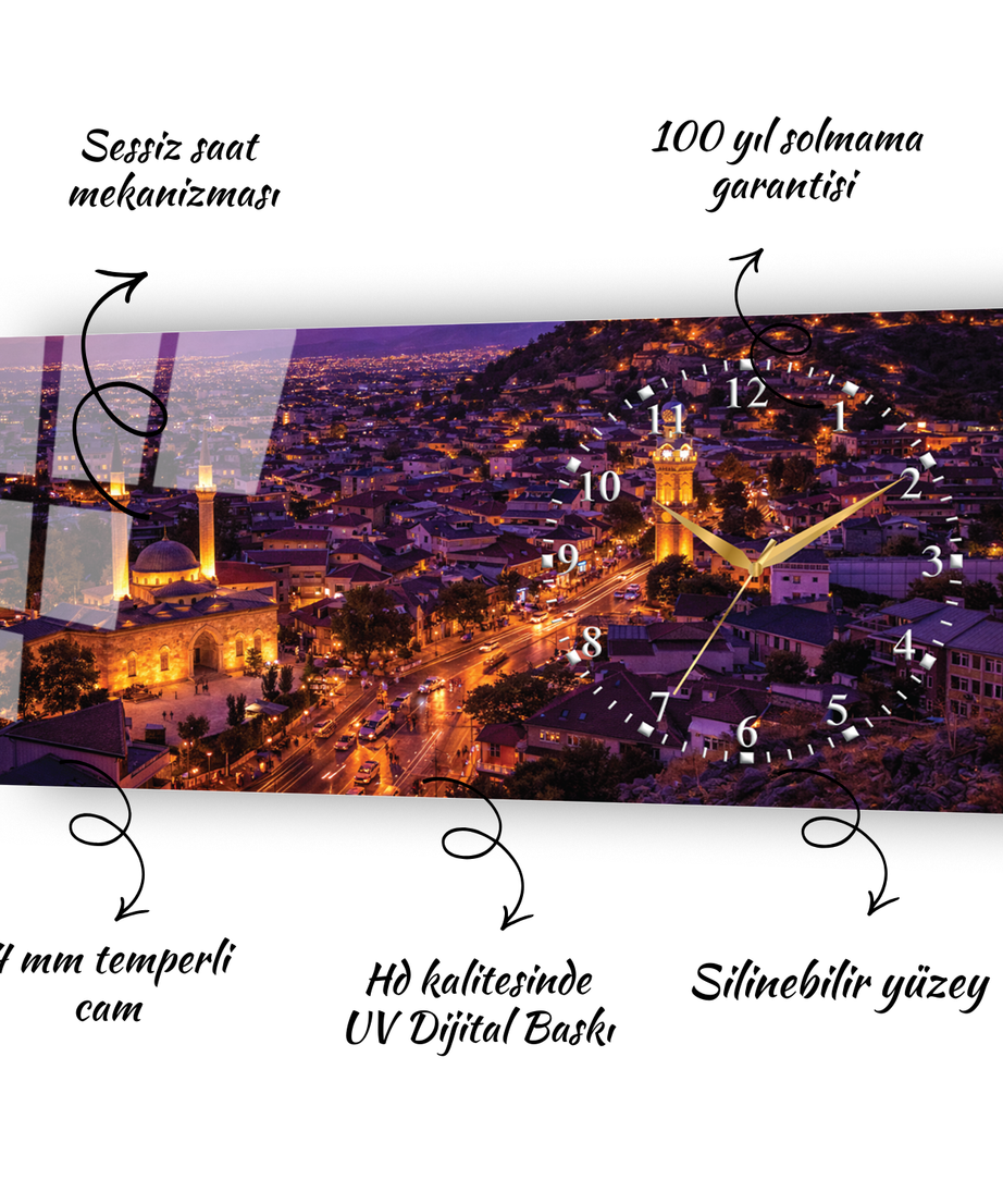 Kahramanmaraş Kale Ve Şehir Temalı Temperli Saatli Cam Tablo