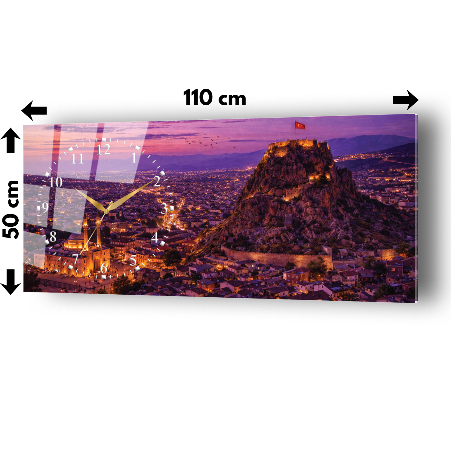 Afyonkarahisar Kalesi Temalı Temperli Saatli Cam Tablo