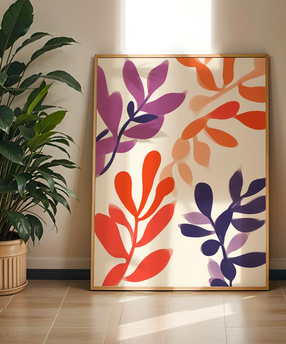 Flower Orange Serisi Tek Parça Doğal Ahşap Çerçeveli Tablo