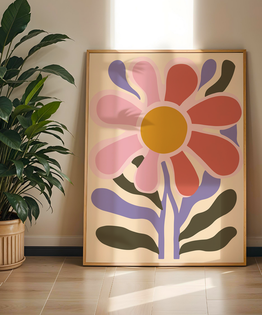 Flower Papatya Serisi Tek Parça Doğal Ahşap Çerçeveli Tablo