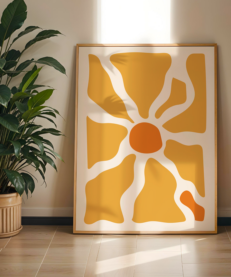 Flower Orange Serisi Tek Parça Doğal Ahşap Çerçeveli Tablo