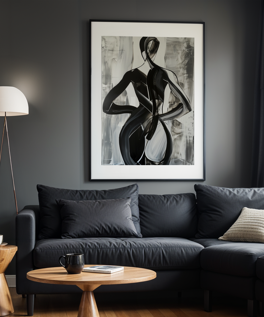 Fluid Silhouette Siyah Çerçeveli Tek Parça Ahşap Tablo