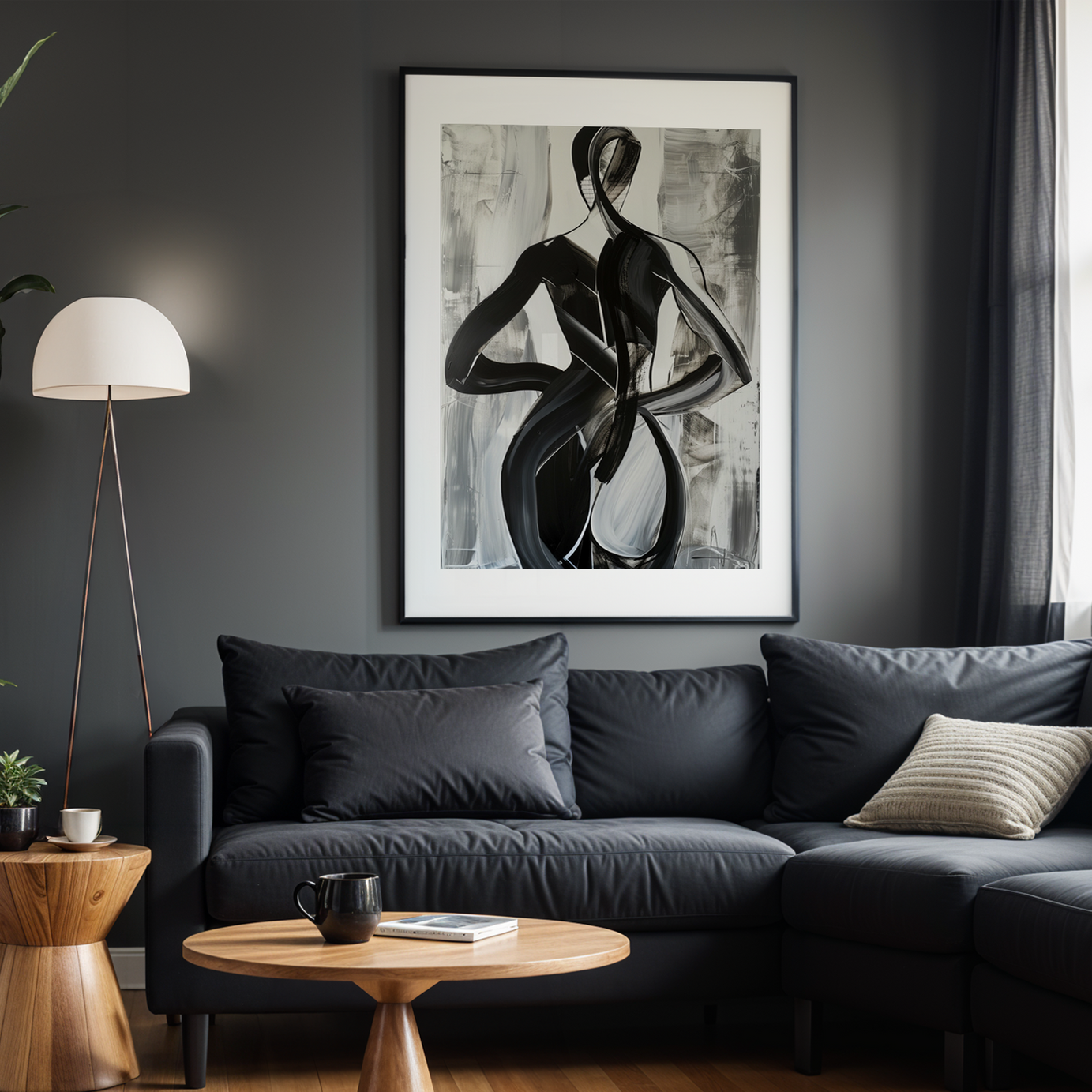 Fluid Silhouette Siyah Çerçeveli Tek Parça Ahşap Tablo