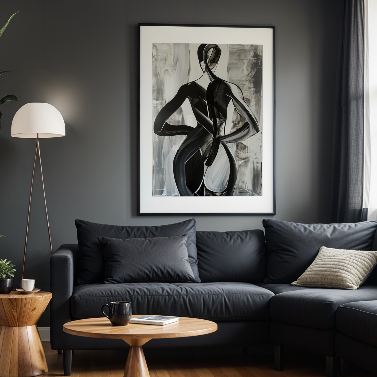 Fluid Silhouette Siyah Çerçeveli Tek Parça Ahşap Tablo