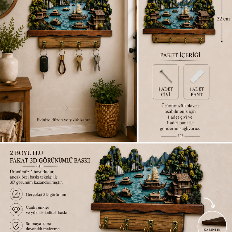 Ha Long Körfezi Dekoratif Anahtarlık – 3D Görünümlü Baskı