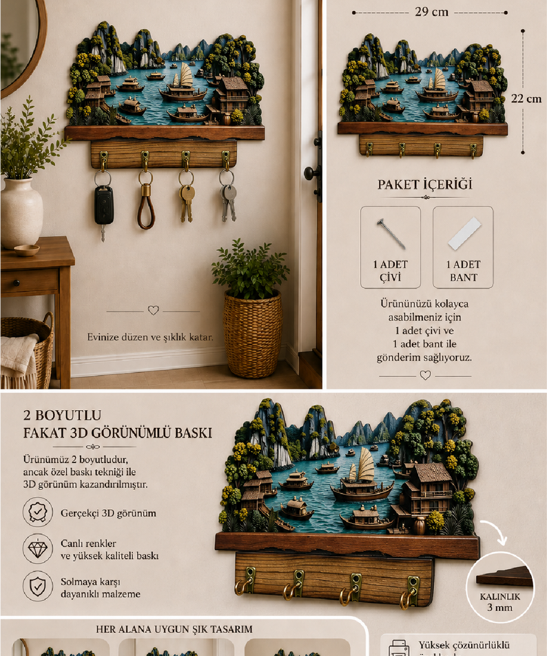 Ha Long Körfezi Dekoratif Anahtarlık – 3D Görünümlü Baskı