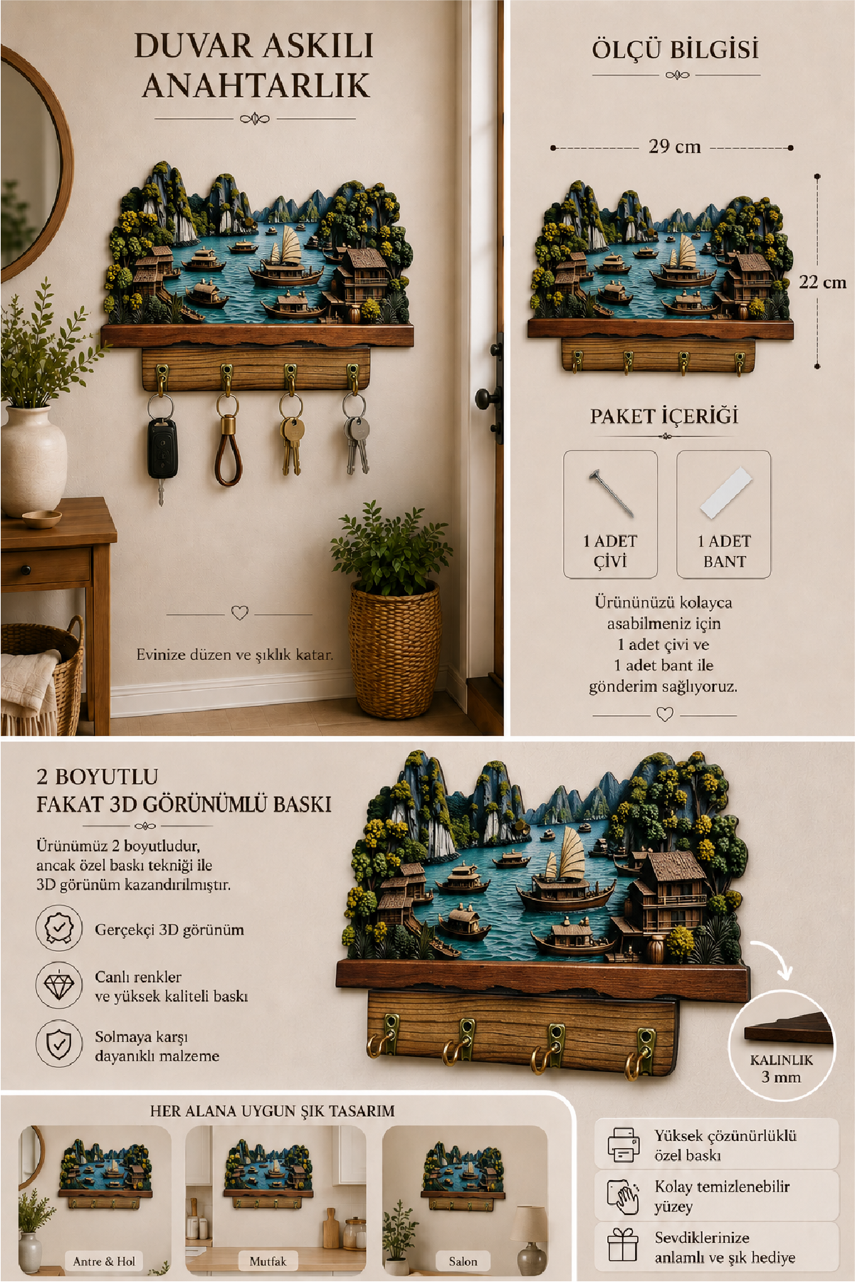 Ha Long Körfezi Dekoratif Anahtarlık – 3D Görünümlü Baskı