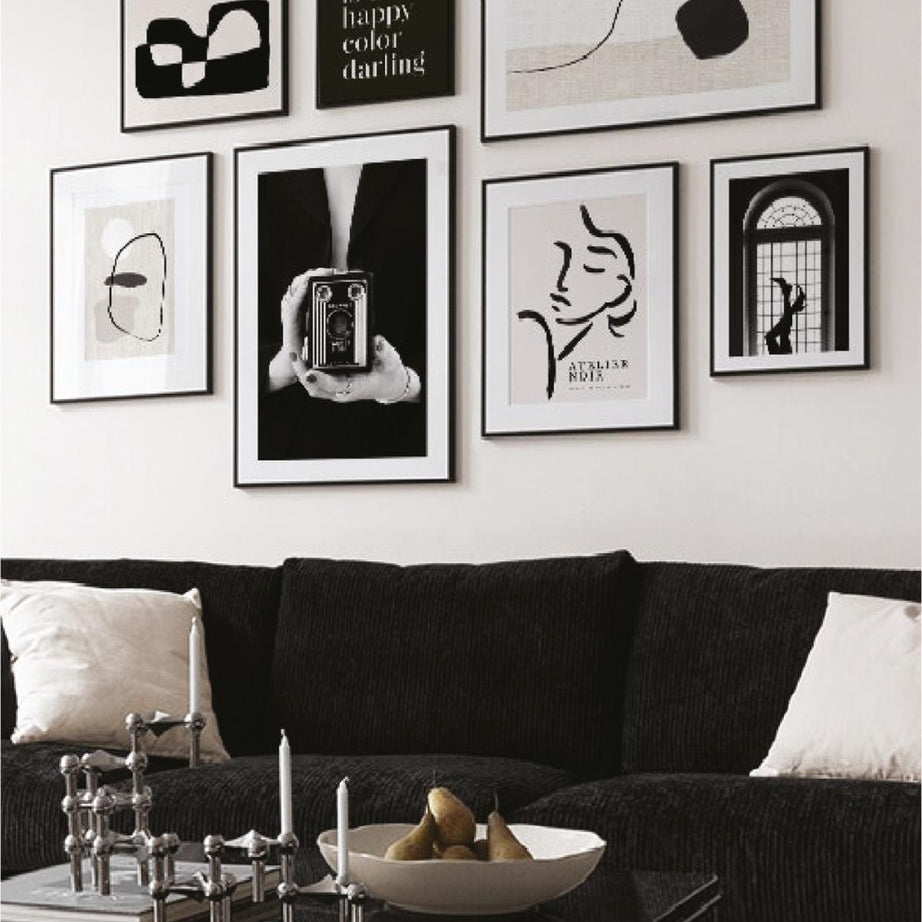 7 Parça Black Happy Colur Darling Tarzında (SİYAH ÇERÇEVE GÖRÜNÜMLÜ) Tablo Seti