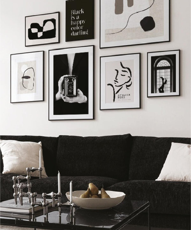 7 Parça Black Happy Colur Darling Tarzında (SİYAH ÇERÇEVE GÖRÜNÜMLÜ) Tablo Seti