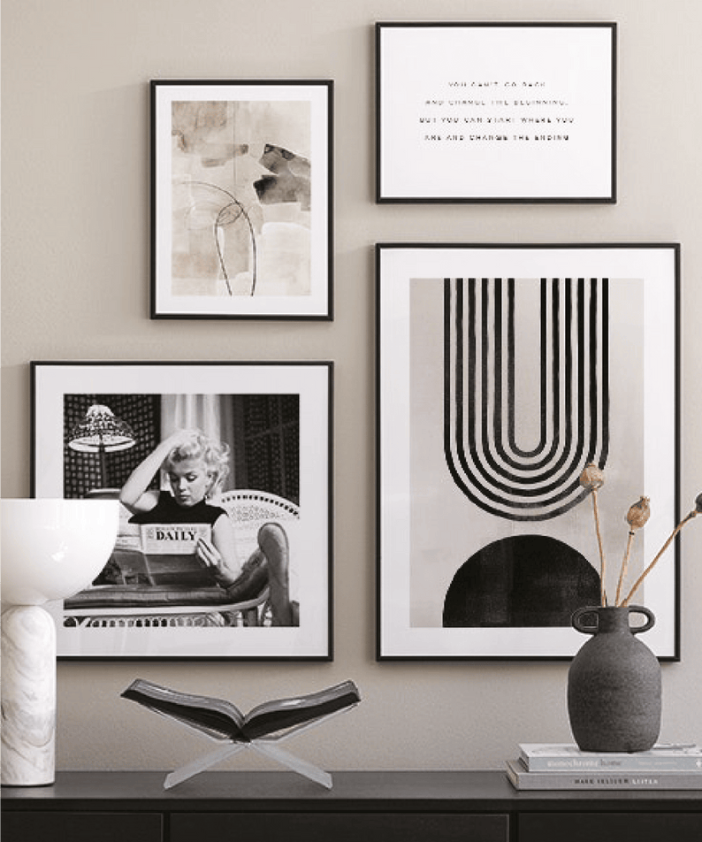 Modern Sanat Tarzında Siyah Beyaz Temalı Tablo Seti