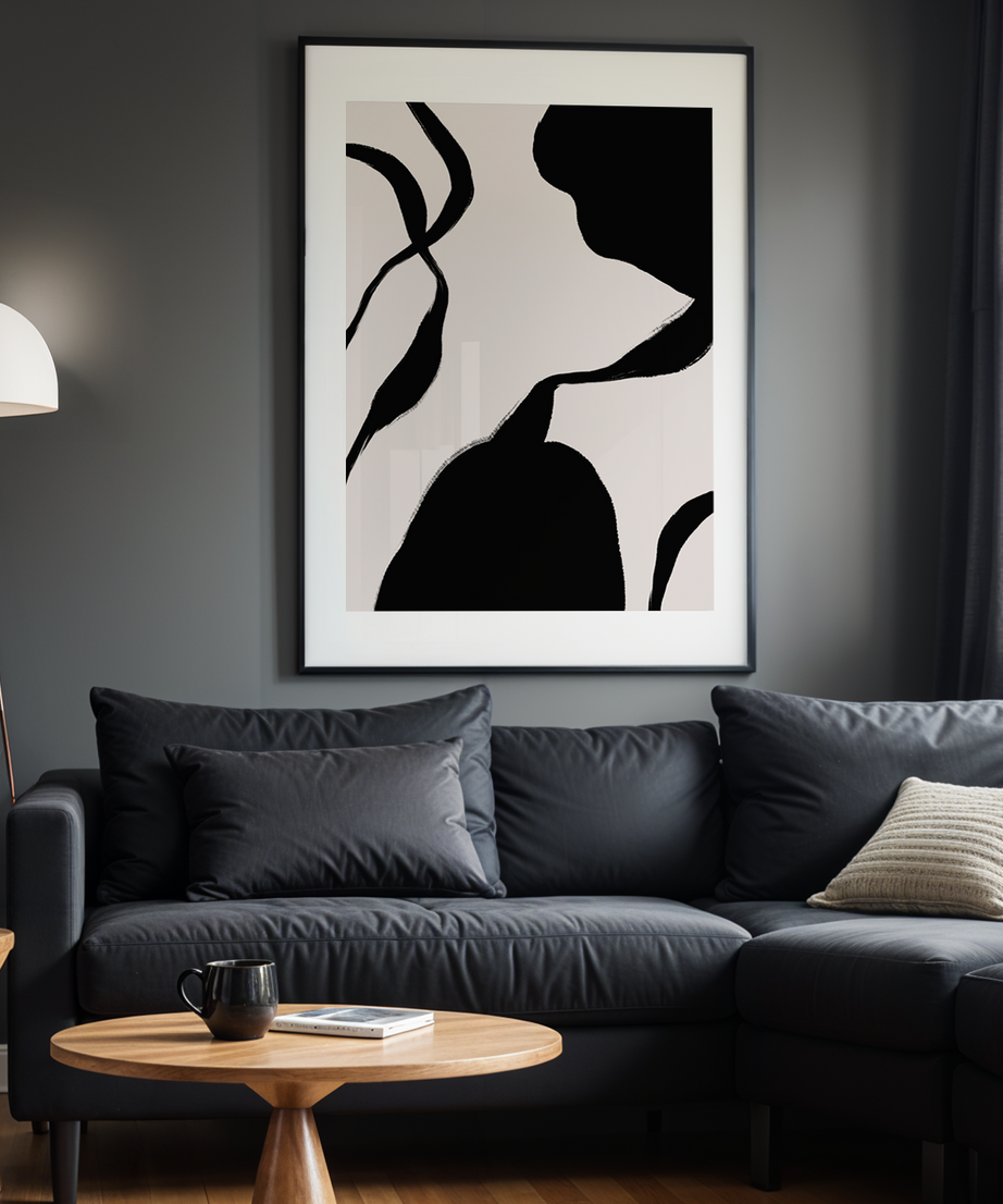 Minimal Contrast Siyah Çerçeveli Tek Parça Ahşap Tablo