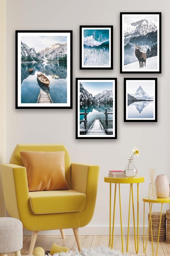 İsveç Dağ Ve Göl Manzara Temalı Tablo Seti