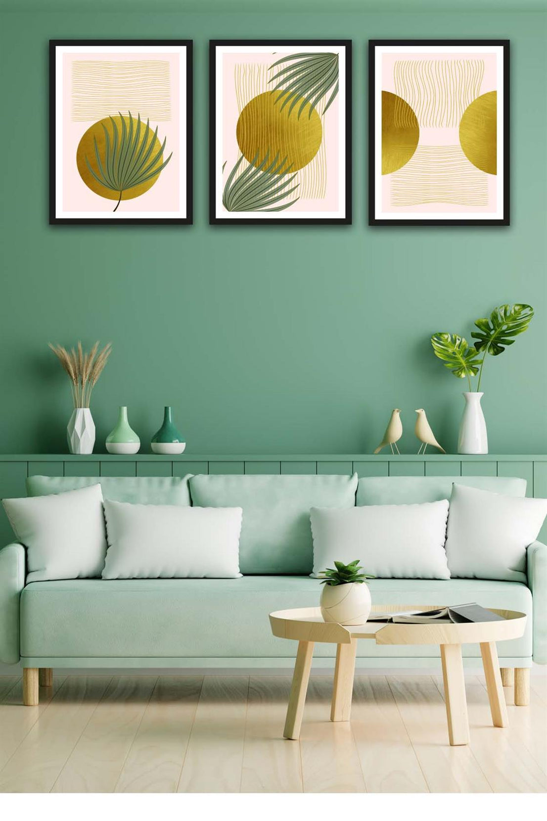 3 Parça Renkli Bohem Tarzında Siyah Çerçeve Görünümlü Tasarım Uv Baskı Mdf Tablo Seti