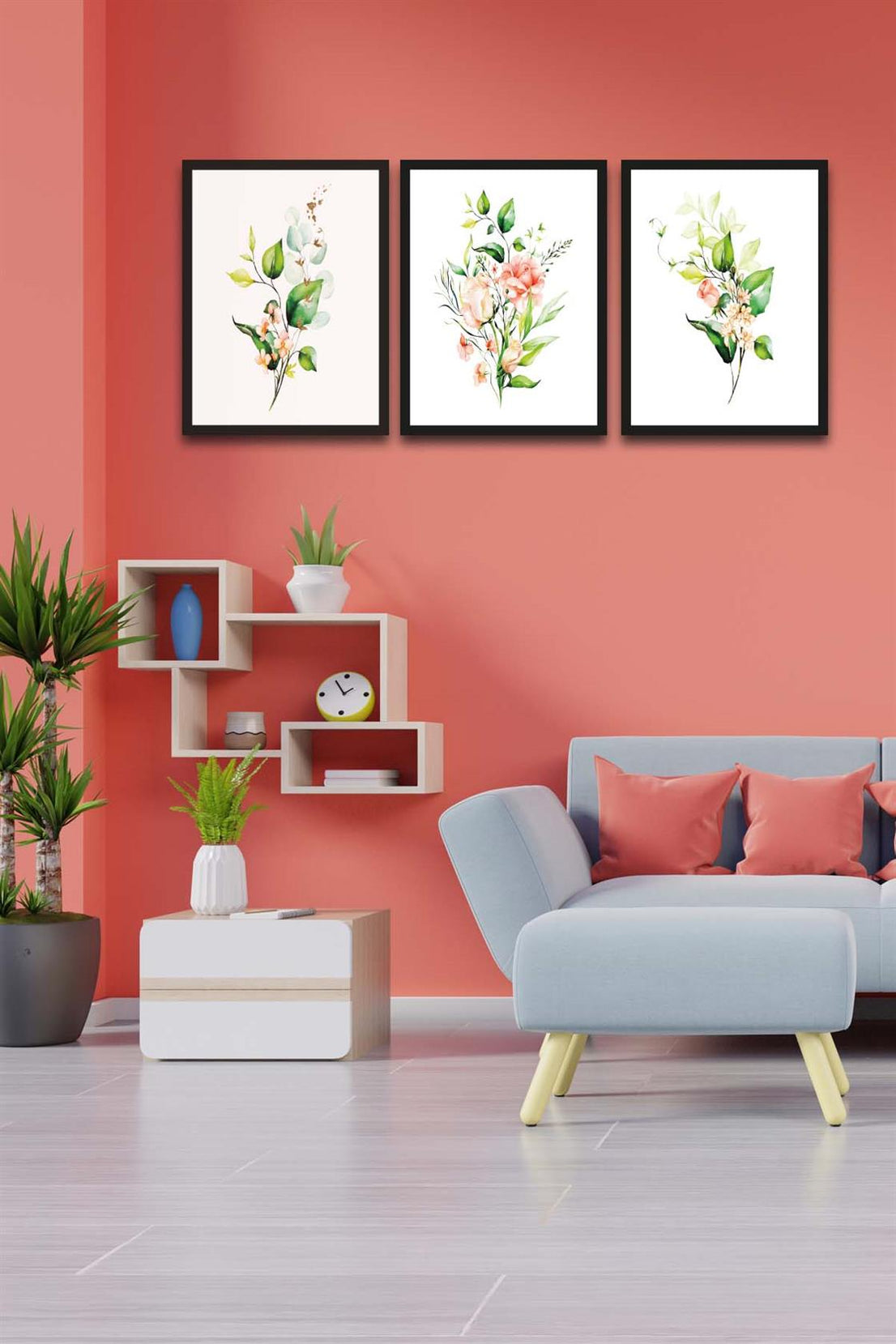 3 Parça Bohem Tarzı Dijital Baskı Yeşil Çiçekler