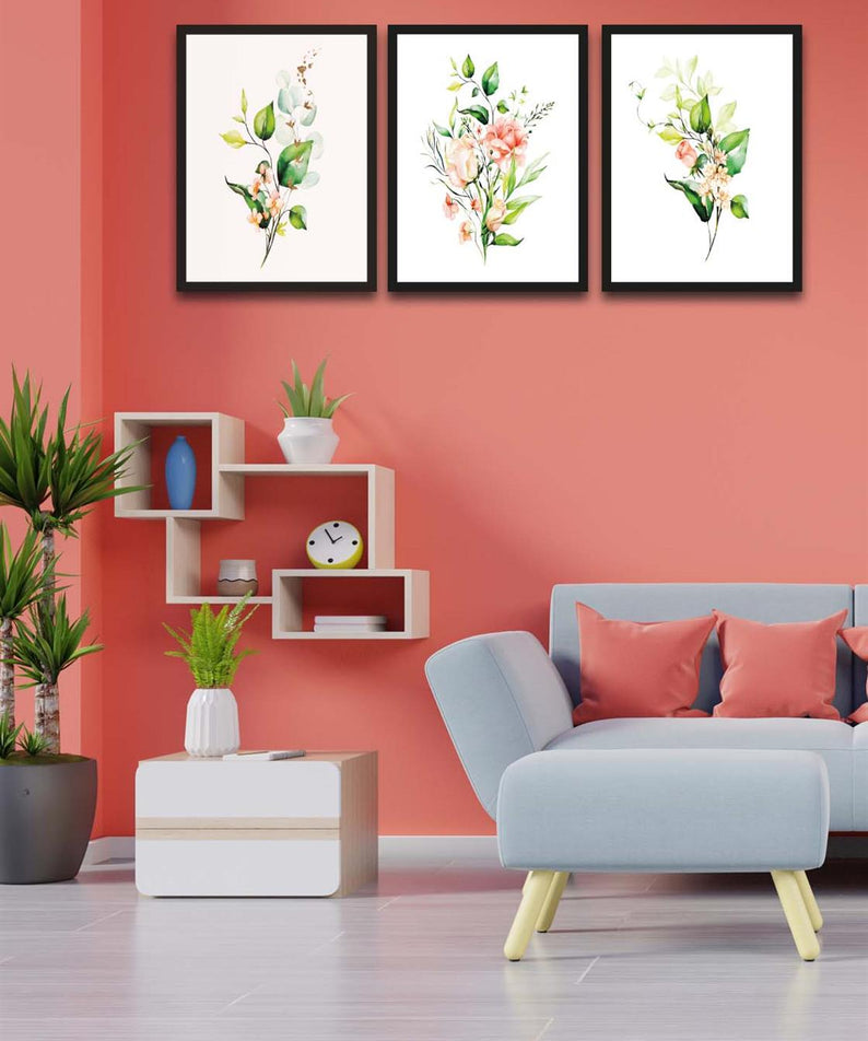 3 Parça Bohem Tarzı Dijital Baskı Yeşil Çiçekler