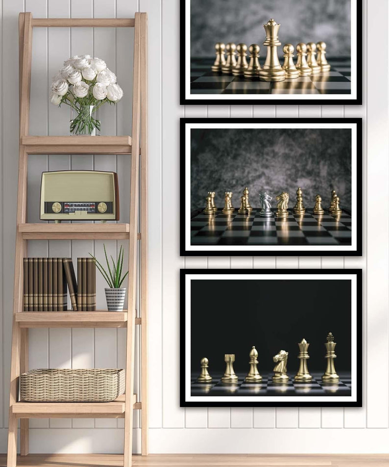 Satranç Temalı Siyah Çerçeve Görünümlü Tablo Seti